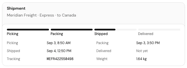 The Shipment card
